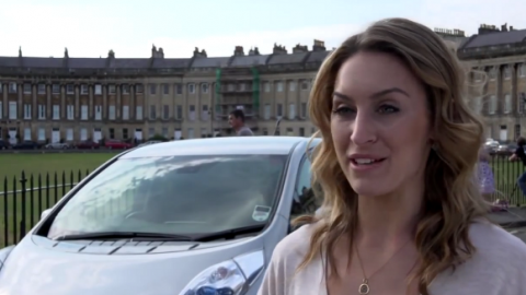 Hot Olympian loves the Nissan Leaf [VIDEO]