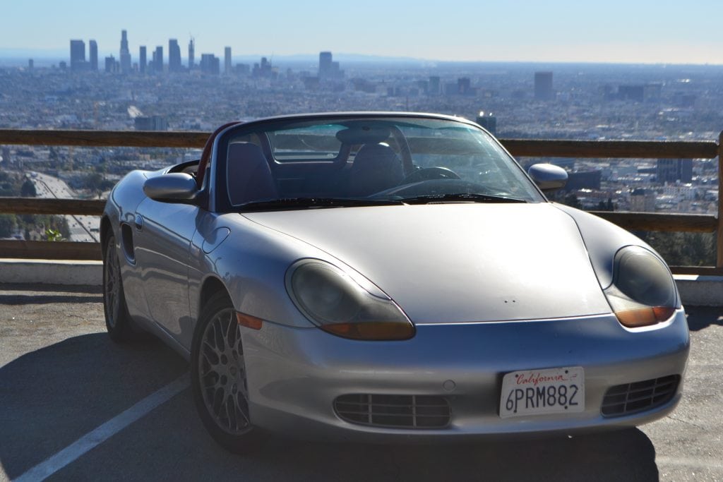 The badgeless 986 Boxster overlooking Downtown LA from Mullholand Drive